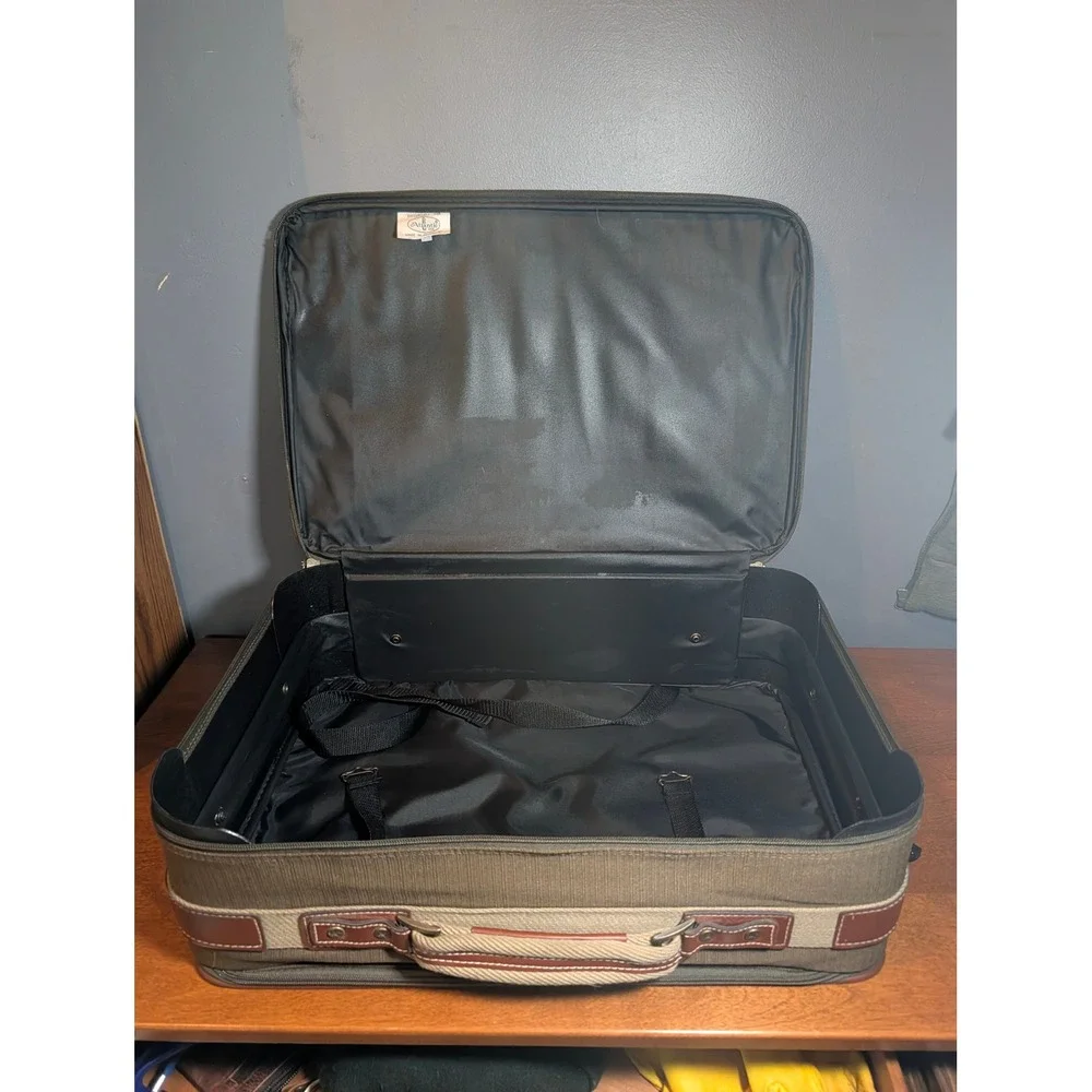 Vintage Atlantic USA Suitcase Brown Olive Corduroy Softshell Luggage with Keys